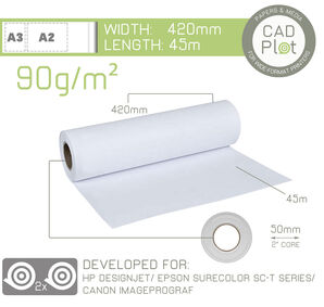CAD Plot 90 Inkjet Plotter Paper 90g/m² A2 420mm x 45m roll (2" core) (BOX 2)