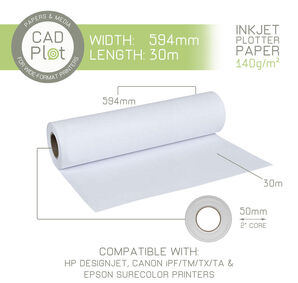 CAD Plot 140 Inkjet Plotter Paper 140g/m² A1 594mm x 30m roll (2" core)