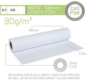 CAD Plot PPC Plan Copier Paper 90g/m² 33" 841mm x 175m roll (3" core)