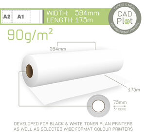 CAD Plot PPC Plan Copier Paper 90g/m² A1 594mm x 175m roll (3" core)
