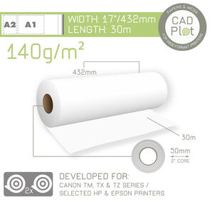 CAD Plot 140 Inkjet Plotter Paper 140g/m² 17" 432mm x 30m roll (2" core) (BOX 2)