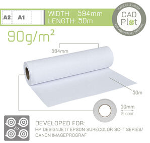CAD Plot 90 Inkjet Plotter Paper 90g/m² A1 594mm x 50m roll (2" core) (BOX 4)